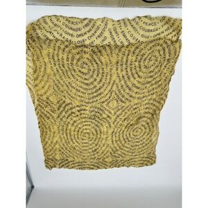 Anthropologie Raj Scarf Womens Lightweight Cotton Spiral Word Print‎ Yellow